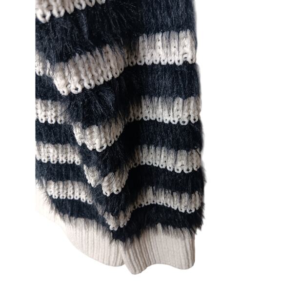 Easel Oversized Sweater Ivory Black Stripe Eyelash Knit Pullover Cozy L/XL - Picture 7 of 13